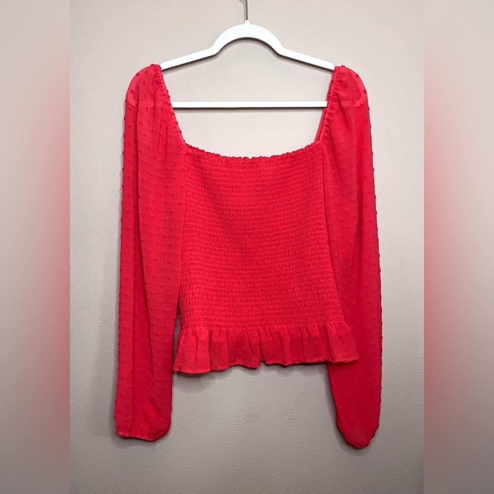 NWT Lush - Dorothy Sheer Sleeve Clip Dot Blouse